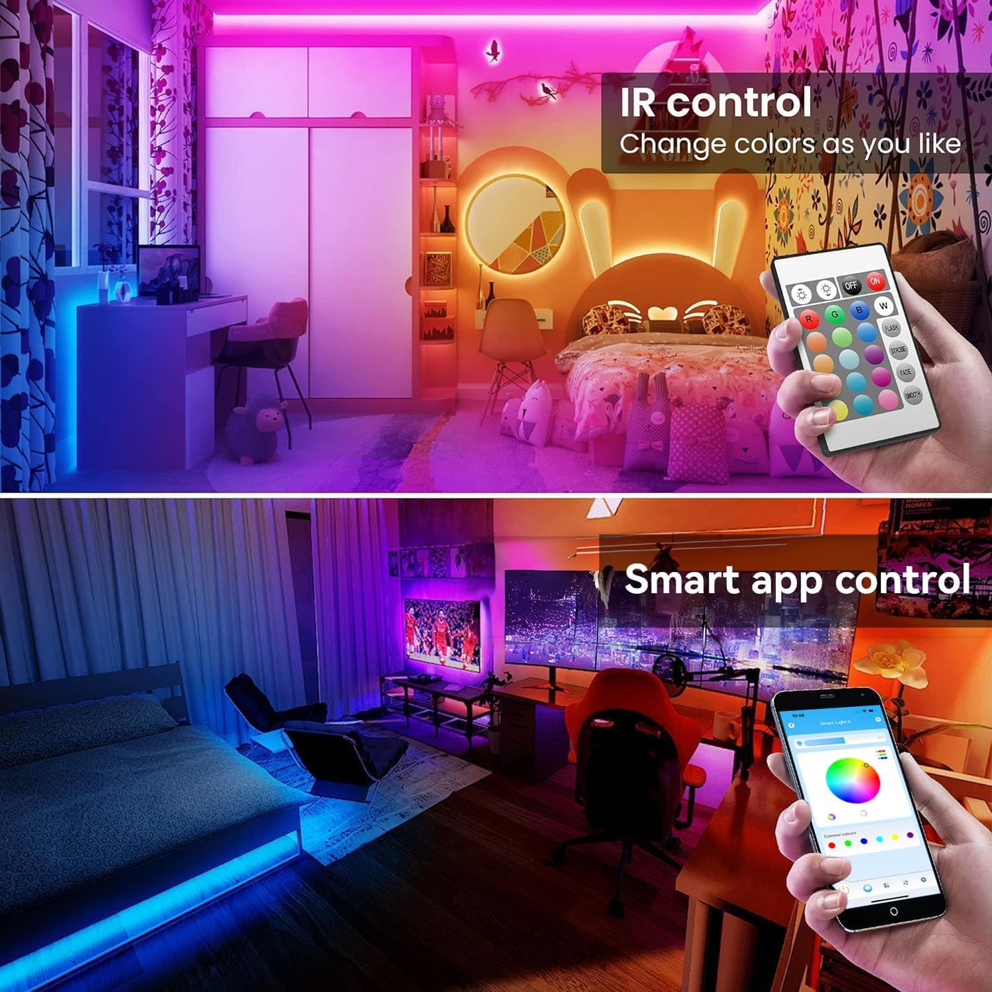 TJOY LED Lights for Bedroom 100ft, RGB Color Changing Led Strip Lighting with Remote and Smart APP Control, Music Sync Rope Lights via Bluetooth for Kitchen, TV, Room Decor