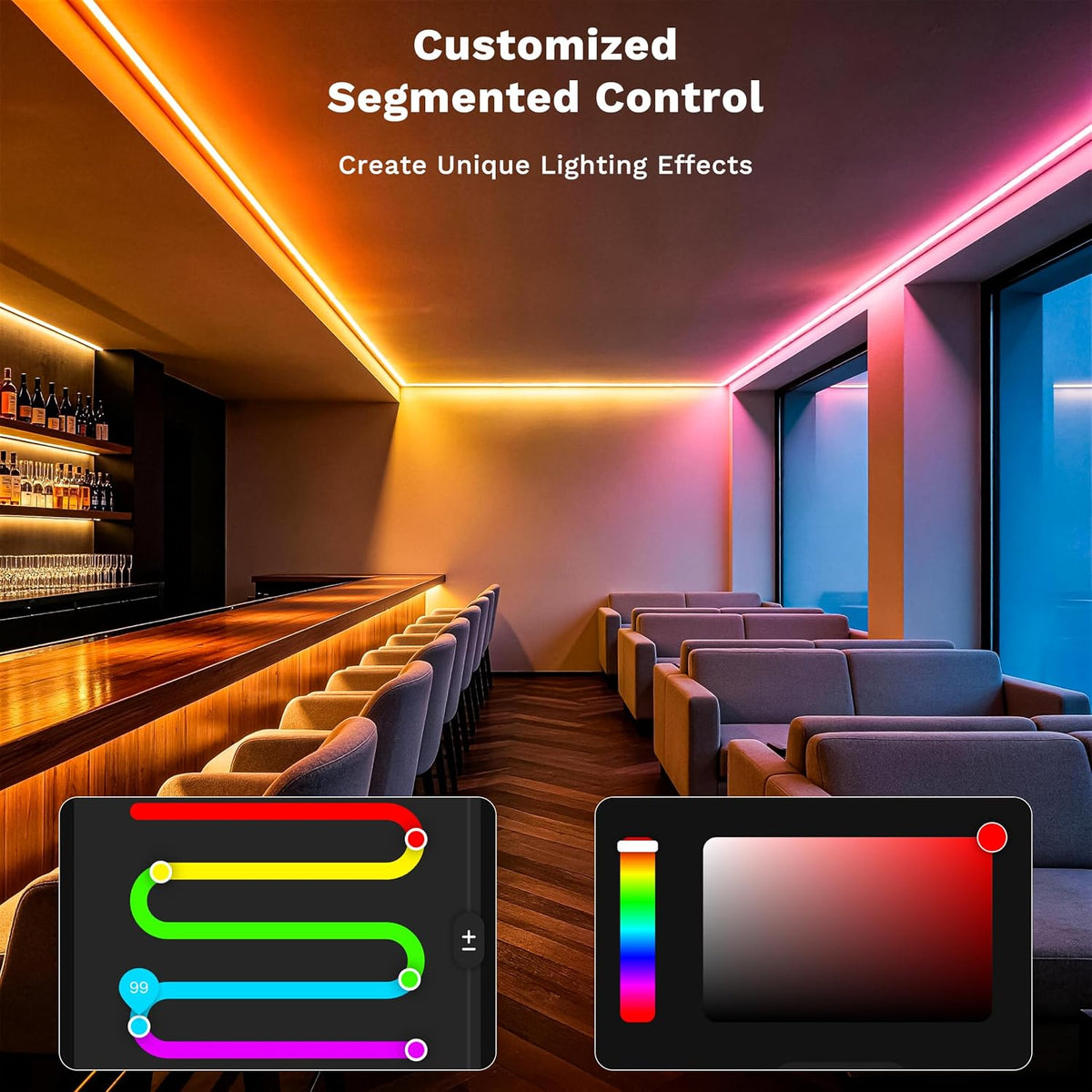 MIWISE COB LED Strip Light,RGB Smart IC COB LED Strip Lights Music Sync Bluetooth with APP Control,Addressable Color Chasing DIY 16M Colors,LED Tape Lighting for Bedroom Home Party Decor,9.84ft