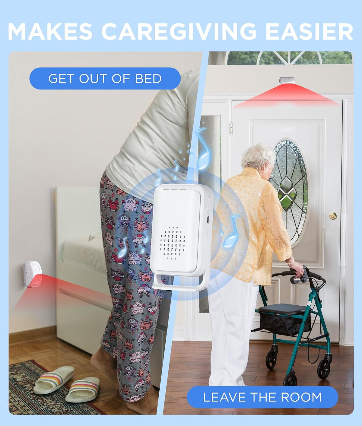 Newly Upgraded 2026 Bed Alarm for Elderly Dementia Patients - Wireless Fall Detection & Motion Sensor Alert System for Seniors, Dementia & Alzheimer Patients (1 Sensor + 1 Receiver)