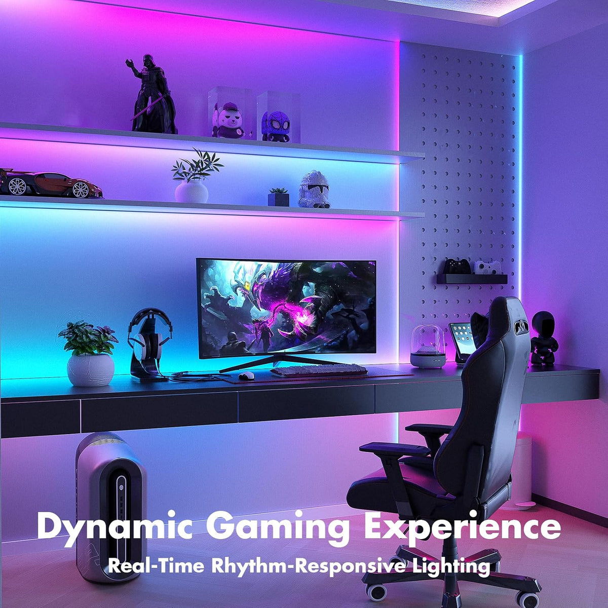 Led Lights for Bedroom 100FT Smart IC+RGB Strip Lights | Music Sync Color Changing, 24Key Remote+App Control Light Strip for BedHead,Underbed,Ceiling,Background Wall(2x50FT)