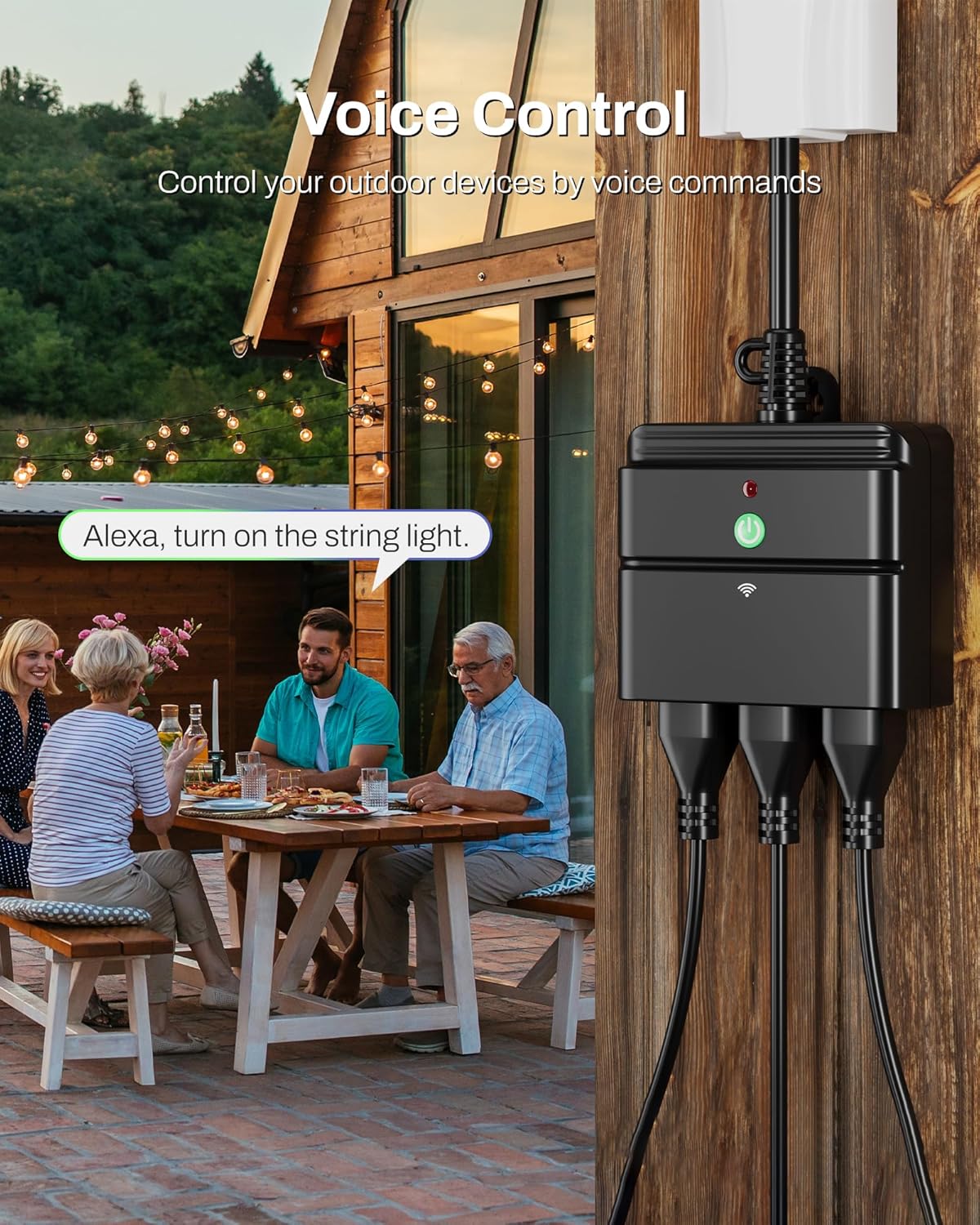 BN-LINK Outdoor Smart Wi-Fi Plug,Heavy Duty 3 Grounded Outlet Timer,2.4GHz | IP44 Weatherproof for Garden & Patio, Works with Alexa & Google Assistant, Voice & Remote Control, Schedule & Countdown