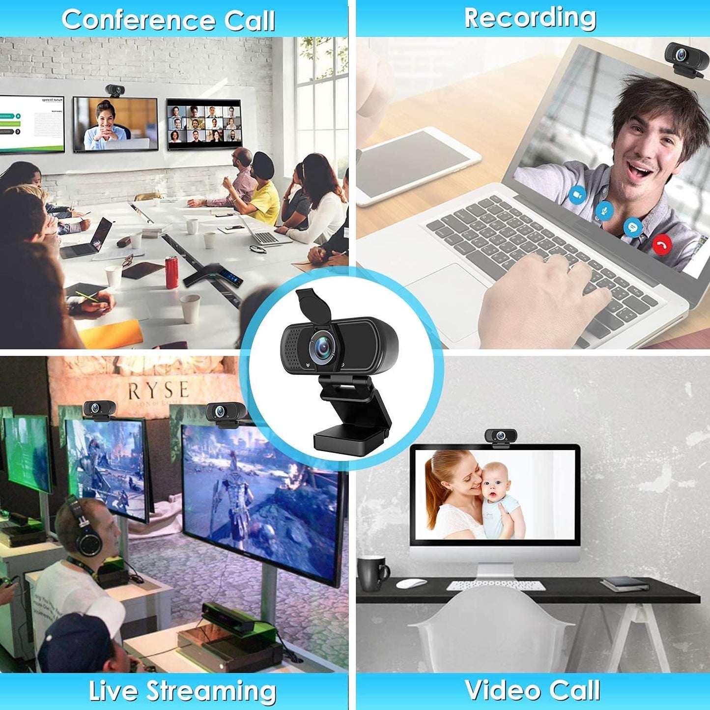 XPCAM HD 1080p Webcam with Microphone,USB Web Camera for Computer PC Laptop | PC Webcam with Cover/Tripod,110°FOV Wide Angle,Plug&Play Streaming Computer Camera for Laptop Mac Zoom,Teams,Twitch Gaming