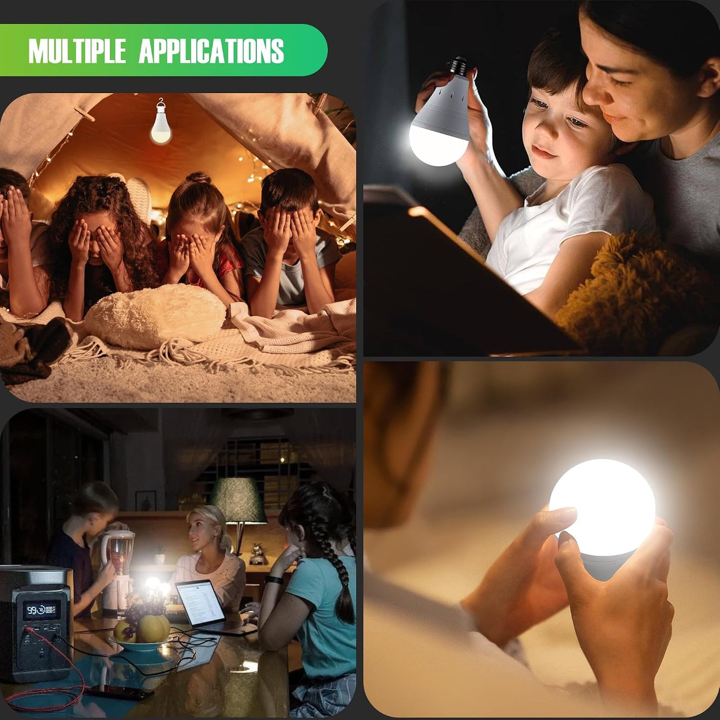 DEBAOBULB 4 Pack Rechargeable Emergency Light Bulbs, Battery Powered LED Light Bulb 6000K Daylight E26 120 Volt 9W 60W Equivalent with 1200mAh for Home Power Outage Camping Hurricane