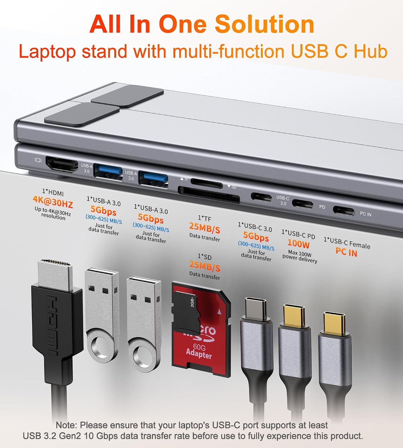 Mukiya USB C Laptop Docking Station Stand, 8 in 1 Hub 4K HDMI, Dock Stand | Laptop Dock Stand with 4K@60Hz, 2*USB A 3.0, PD 100W, USB-C Data, SD&TF, Dock Station Compatible with Acer/Dell XPS/HP/Mac