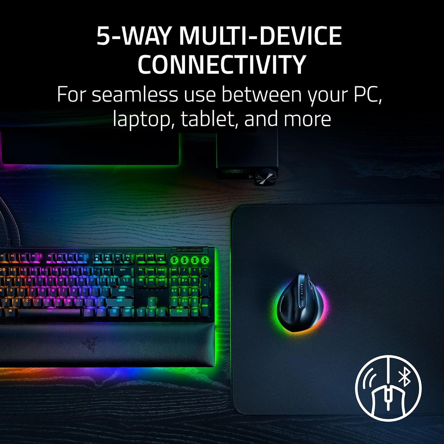Razer Pro Click V2 Vertical Wireless Mouse, 6 Button Ergonomic Design | One Click AI Prompt, Supports Windows & Mac, Multi Device Connectivity via 2.4GHz, Bluetooth, or USB C Wired Mode, Chroma RGB