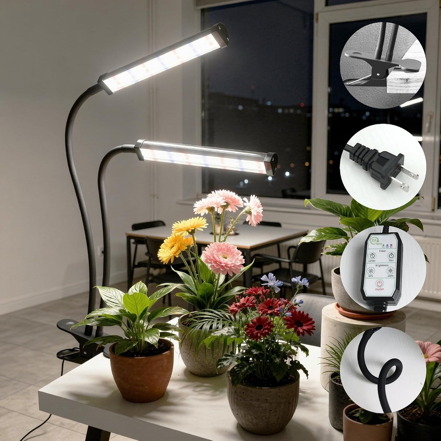 GooingTop Grow Light 100W 6000K, Super Bright White Desktop Clip Plant Lamp | Desk Lamp for Pot Seedlings Succulents Seeds Indoor Plants Growing,Bendable Gooseneck & Timer 4 8 12 H