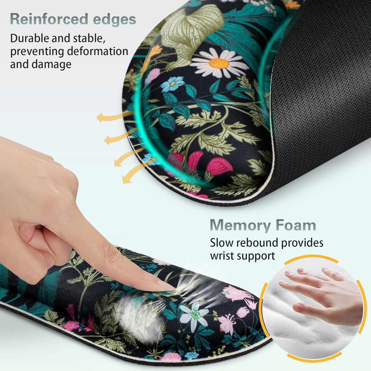 Mouse Pad with Wrist Rest Set, 3-in-1 Wrist Support Mouse Pad Set, Floral | Gaming MousePad with Anti-Skid Base,Ergonomic Mouse Pad,Memory Foam Keyboard Gel Wrists Rest