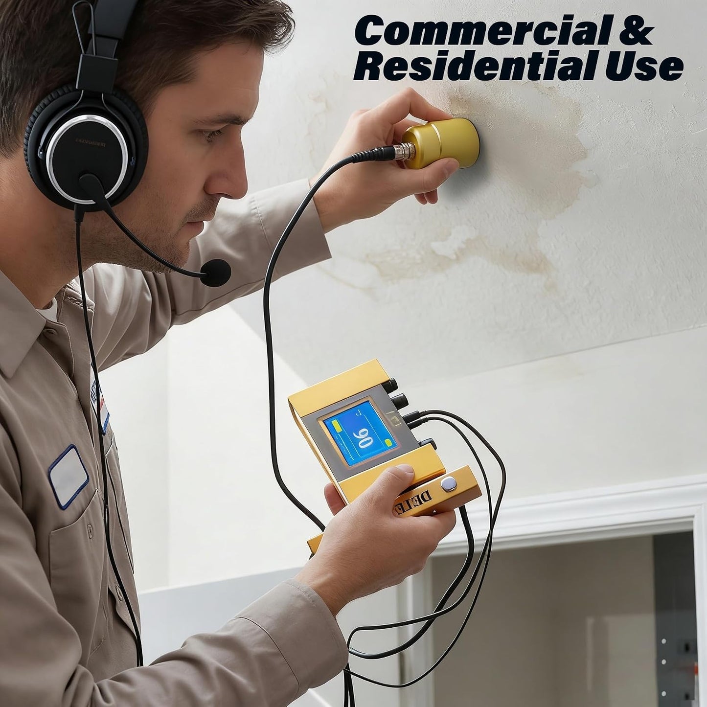 Underground Water Leak Detector, Adjustable Sensitivity Non-Destructive Metal/Plastic Water Pipe Leak Detector Locator for Commercial Residential Plumbing Floor Heating, Noise-Cancelling Headset