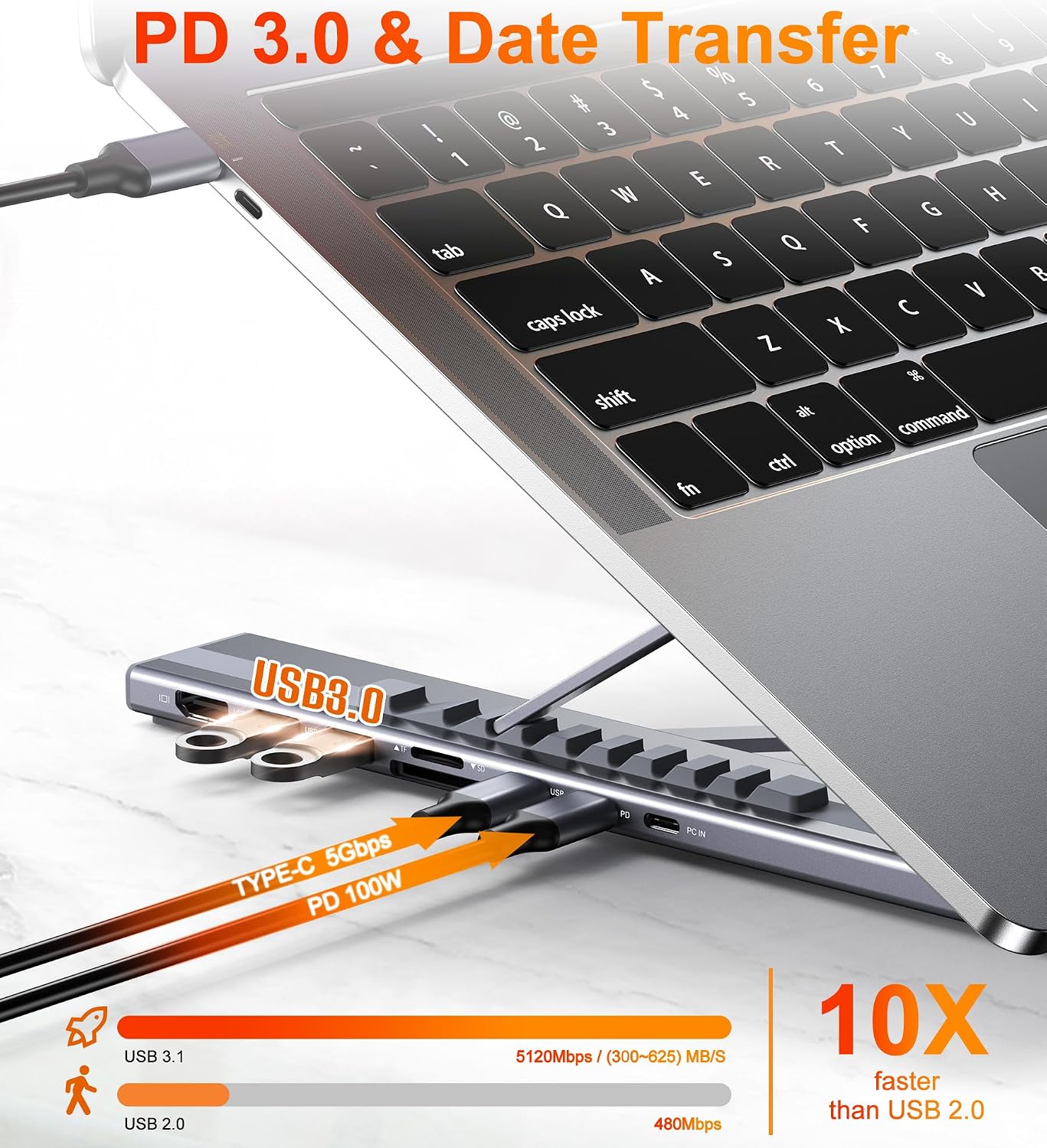 Mukiya USB C Laptop Docking Station Stand, 8 in 1 Hub 4K HDMI, Dock Stand | Laptop Dock Stand with 4K@60Hz, 2*USB A 3.0, PD 100W, USB-C Data, SD&TF, Dock Station Compatible with Acer/Dell XPS/HP/Mac