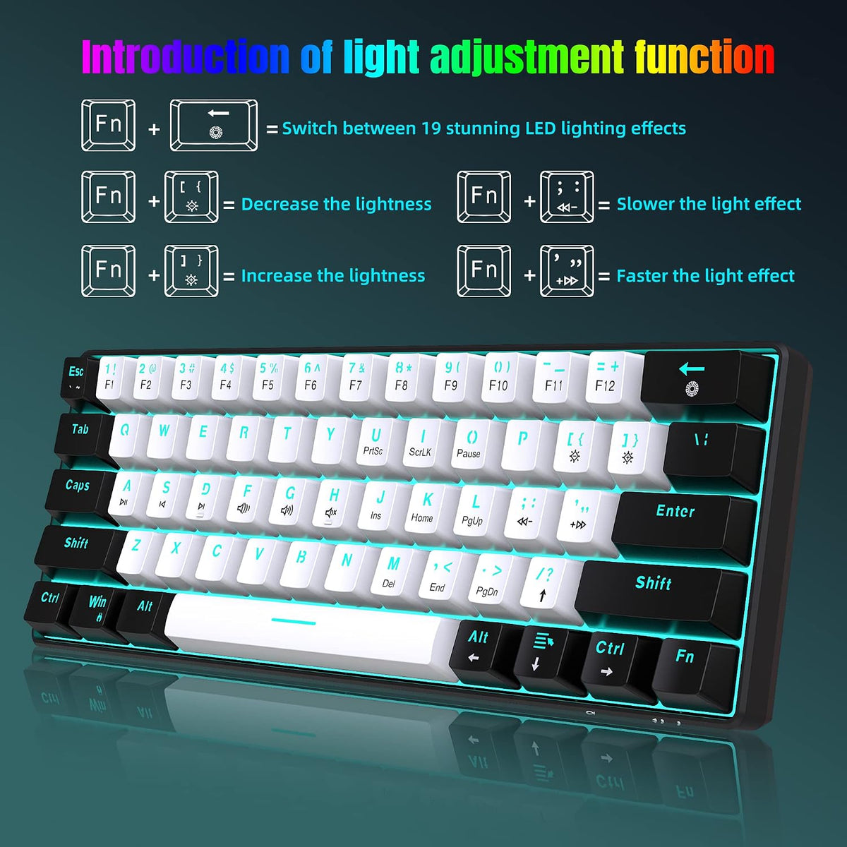 Snpurdiri 60% Mechanical Gaming Keyboard (Black-White, Brown Switches)