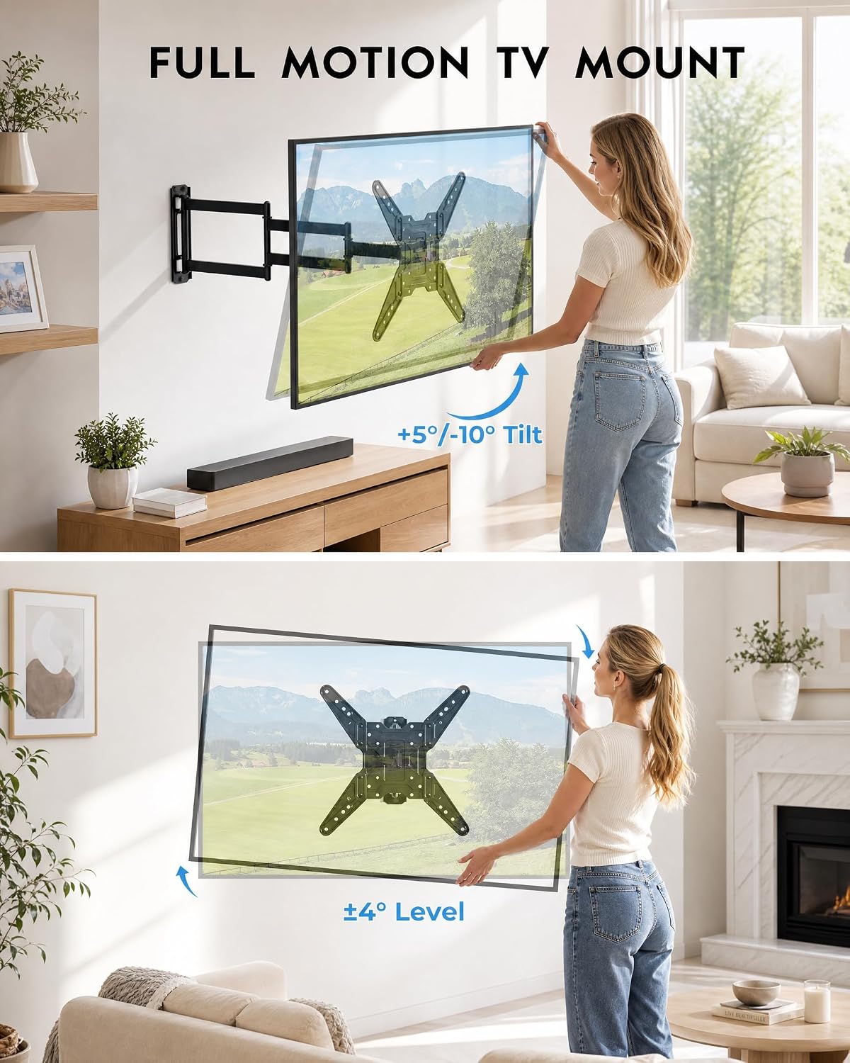 BONTEC Long Arm TV Wall Mount, Full Motion, 37.4" Extension for 26–65" TVs