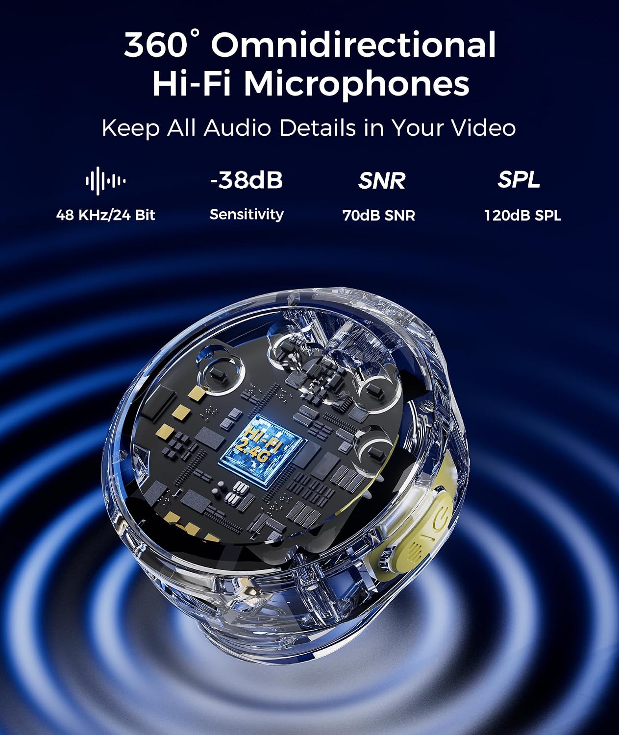 Wireless Lavalier Microphone for iPhone & Android Phones, Clip-on Lapel Mic | AI Noise Reduction & Hi-Fi Audio & 24H Working Time & 50M/164FT Range, for Video Recording/Live Stream/Vlog/Podcast/Interview
