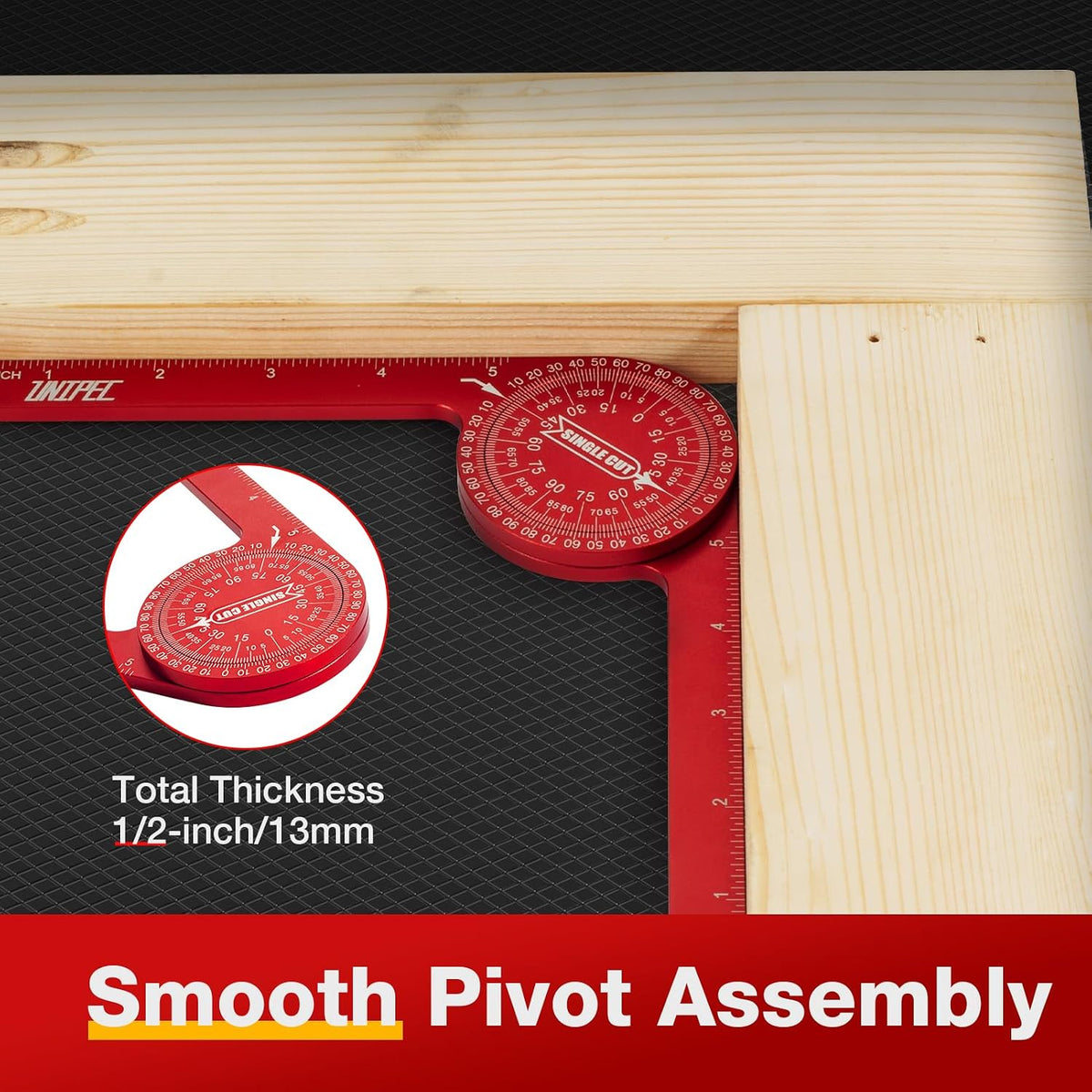 7.3 Inch Aluminum Miter Saw Protractor & Angle Finder Tool, Red | Laser-Engraved Scale, Miter Protractor, For Woodworking, Trim & Crown Molding, Baseboard & Carpentry