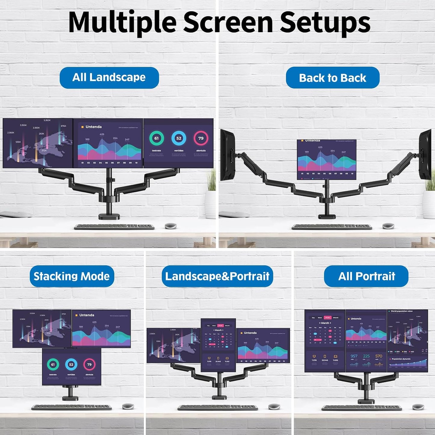 Triple Monitor Desk Mount for Computer Screens up to 32" | Holds up to 19.8 lbs Each, 3 Monitor Arm, Heavy Duty Stand Vesa Mount 75x75, 100x100