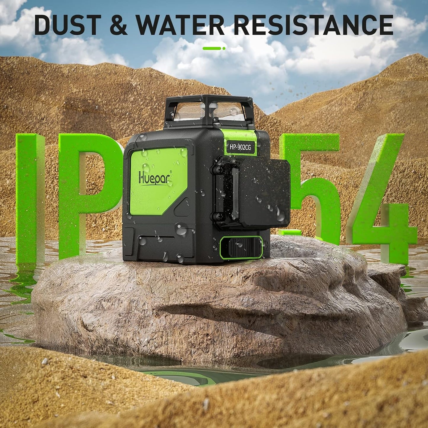 HUEPAR Self-Leveling Laser Level, 2×360 Green Beam Cross Line Laser Tool, Alignment 360-Degree Horizontal Line with Pulse Mode, Magnetic Pivoting Base Included