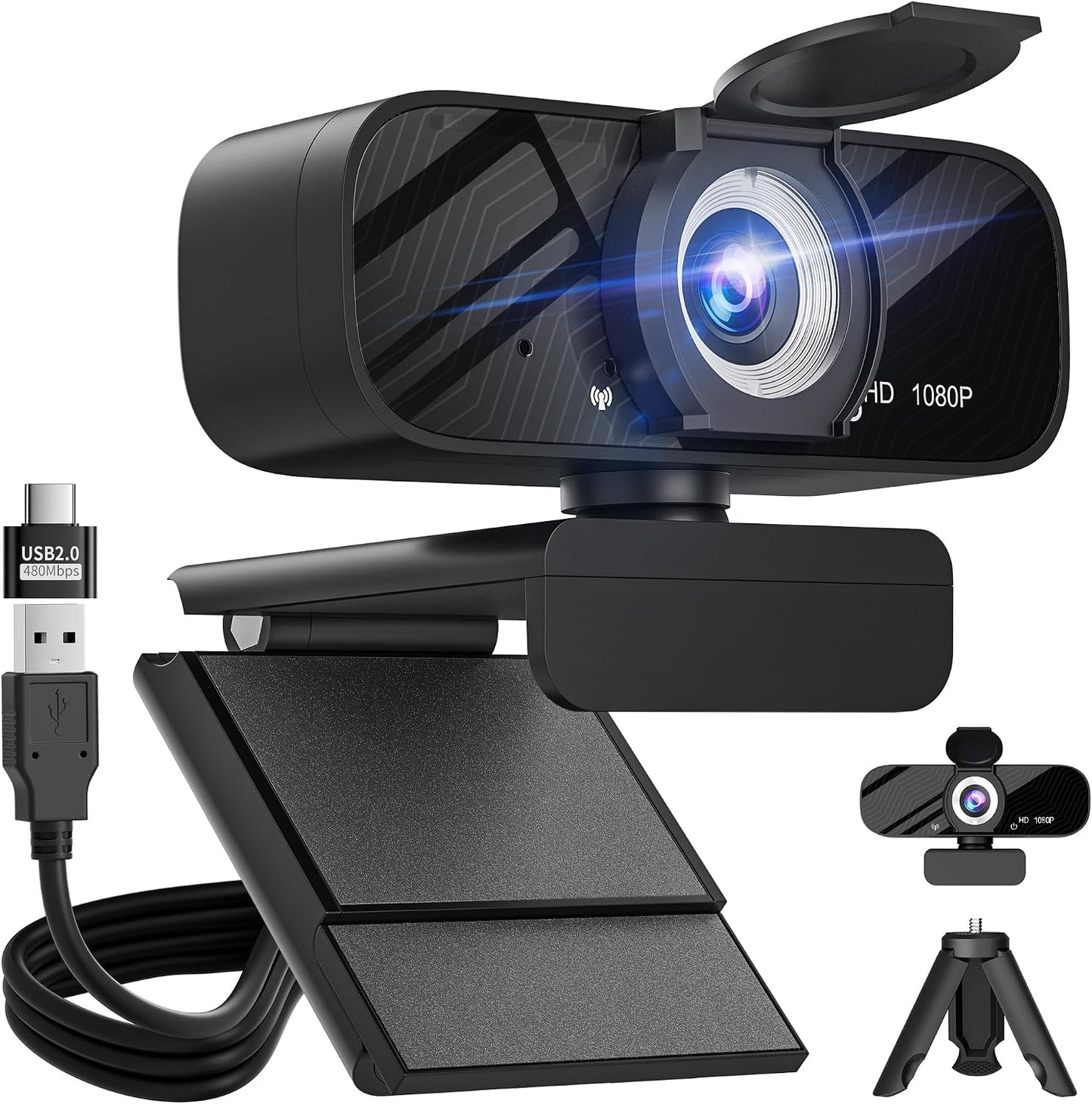 Gohero Full HD 1080P Video Webcam, Noise Cancellation, Privacy Cover, Wide-Angle Lens, Auto Light Correction, Plug & Play USB Webcam for Laptop, Desktop, PC, Mac, Zoom, Skype Pro Series