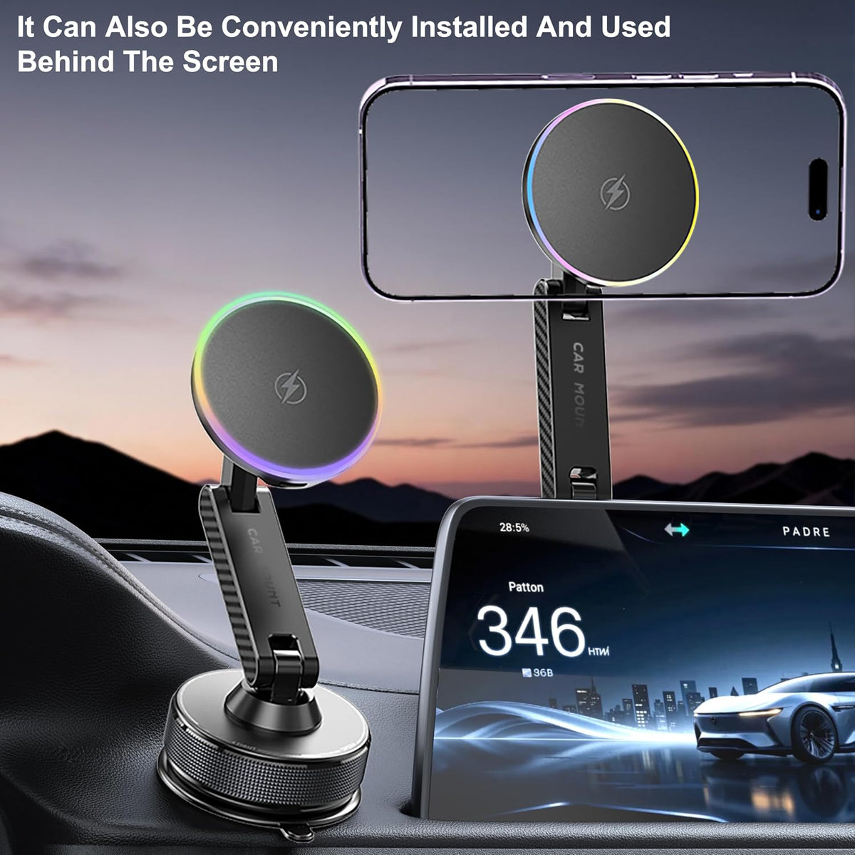 15W Magsafe Car Phone Mount Charger,Vacuum Car Phone Holder Charger,360° Adjustable Magnetic Cell Phone Holders for Car,Wireless Charging Mount for iPhone 17-12 Pro Max Plus Car Accessories