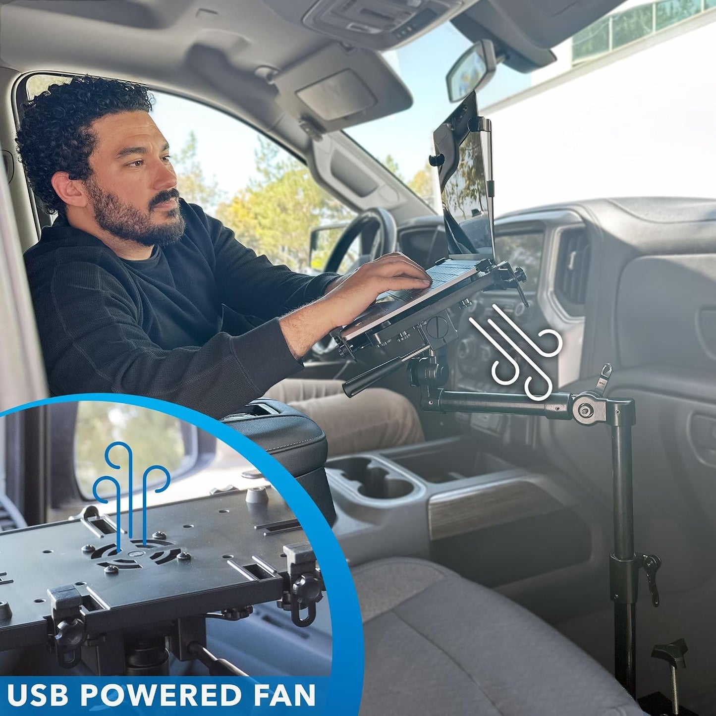 Mount-It! Car Laptop Mount, No-Drill Passenger Seat Laptop Stand with Cooling Tray for Up to 17″ Laptops & Tablets, Adjustable Full Motion Vehicle Laptop Mount