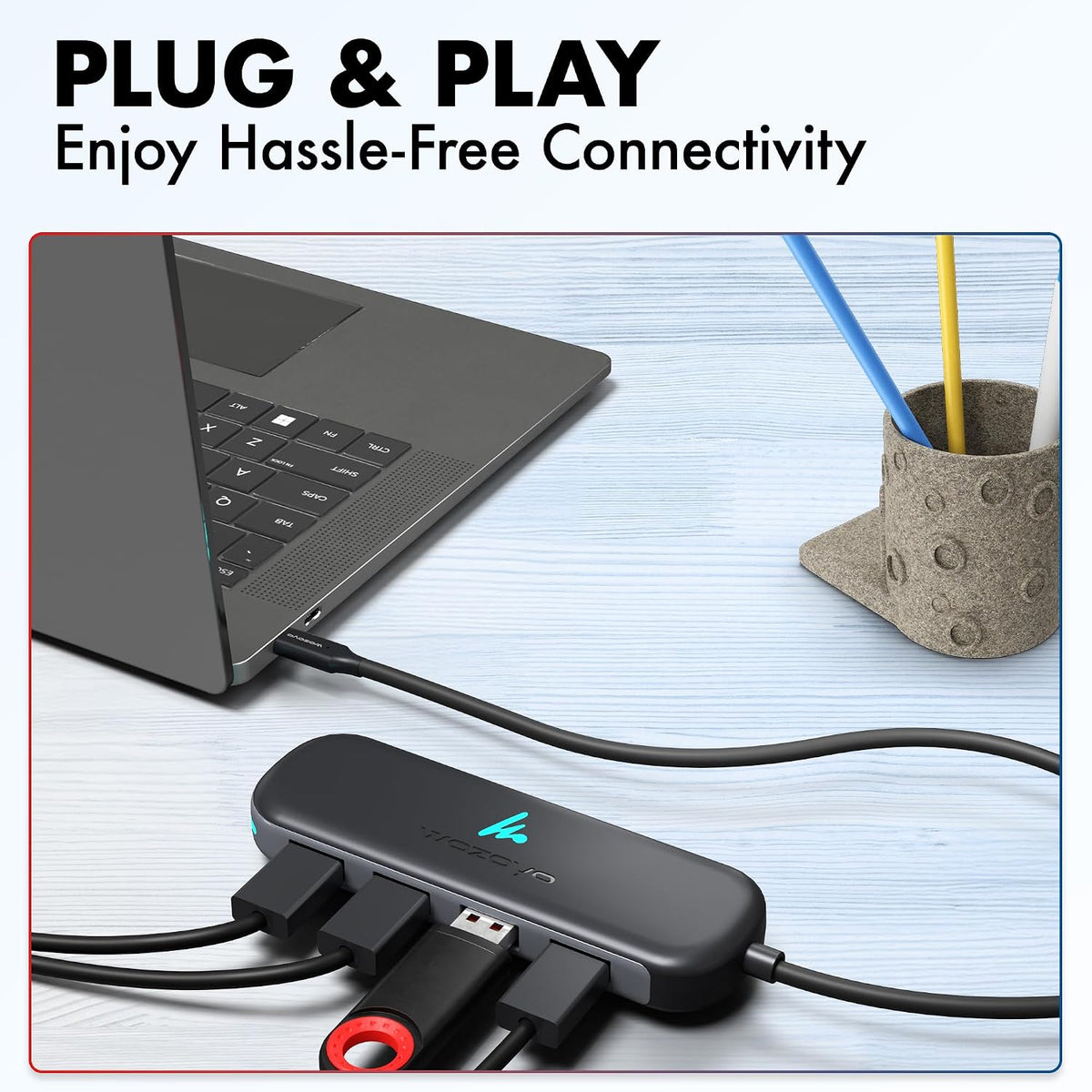 Type C to 4 Port Wozoyo USB 3.2 Hub, 4XUSB 5 Gbps, Data Transfer Upto 5Gbps, Plug & Play, Multiport Type C Hub with 30cm Cable, Compatible with MacBook, Tablet, Smartphones and Type C Enabled Devices