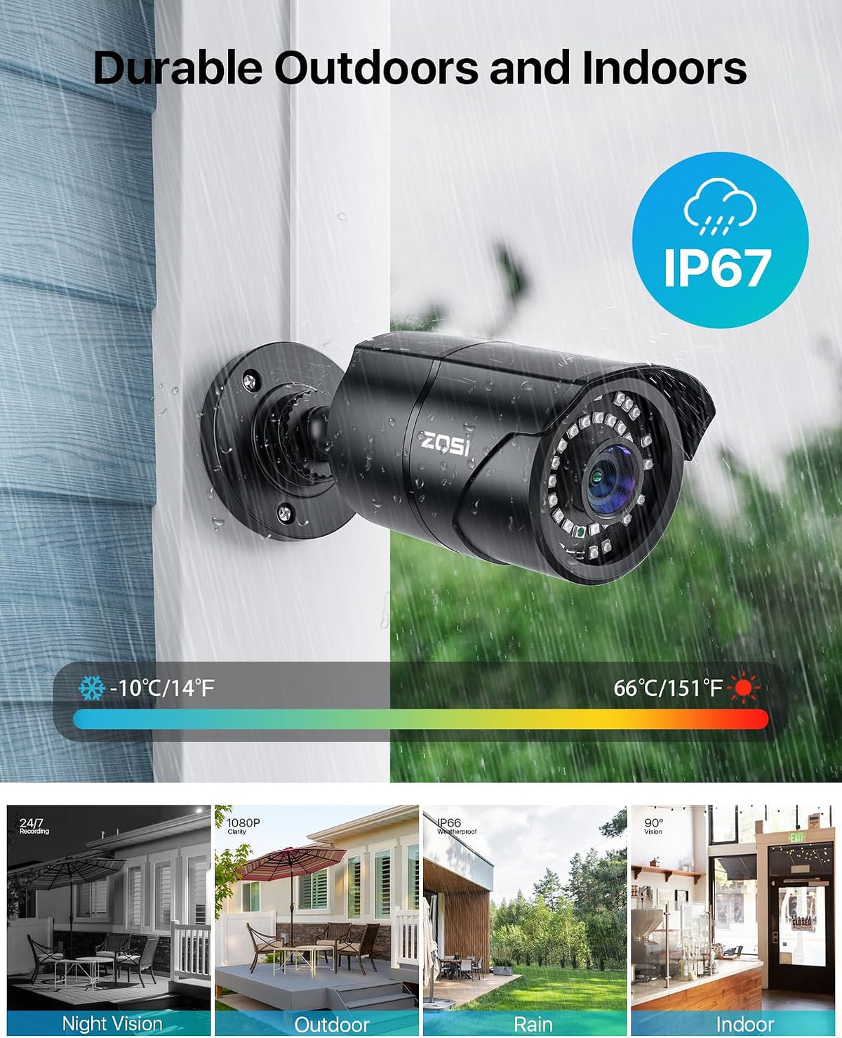 ZOSI 2MP 1080p Security Camera, Hybrid 4-in-1 CVI/TVI/AHD/CVBS Bullet Cam