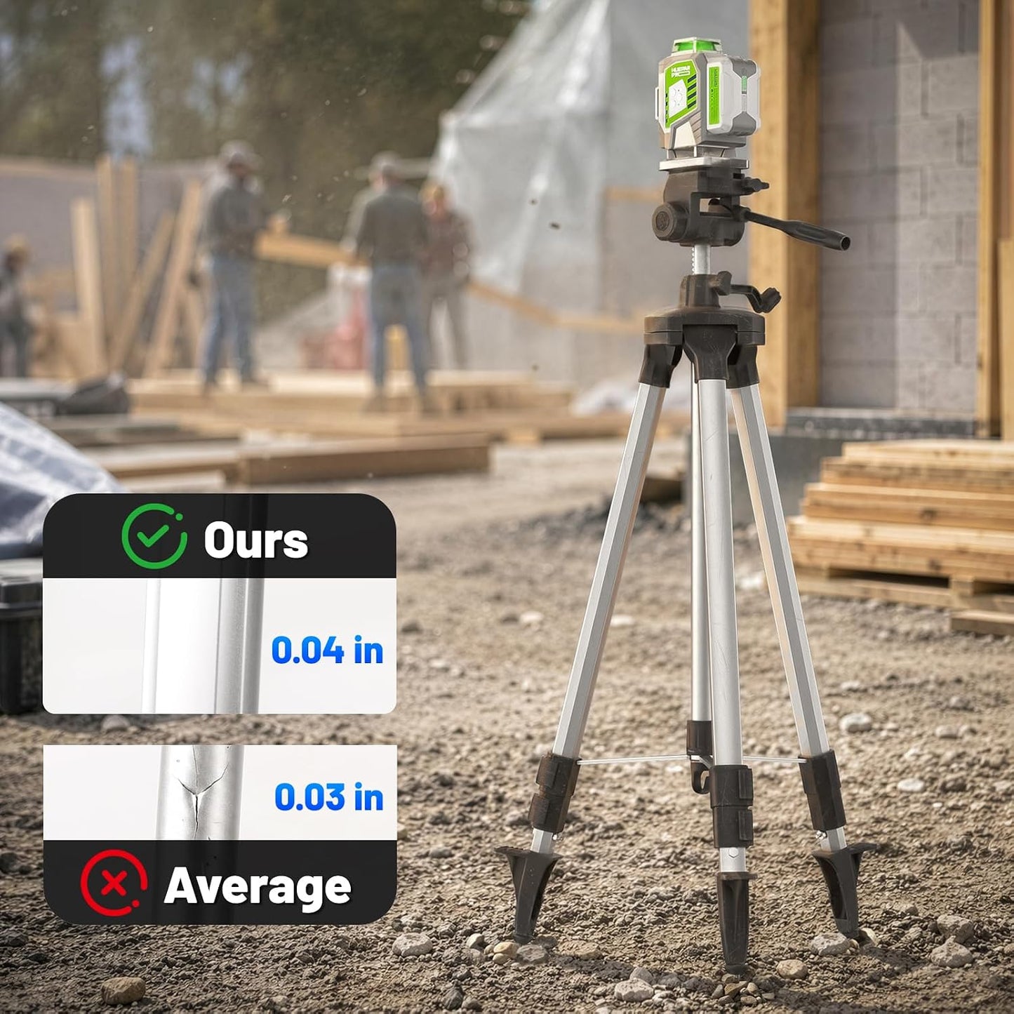 Huepar Pro PT250 100-Inch Laser Level Tripod, 1/4"-20 & 5/8"-11 Mounts | 40-100in Adjustable Height, Thickened Aluminum, Rubber/Spike Feet, 360° Pan, 90° Tilt, 5/8"-11 Adapter, Carry Bag