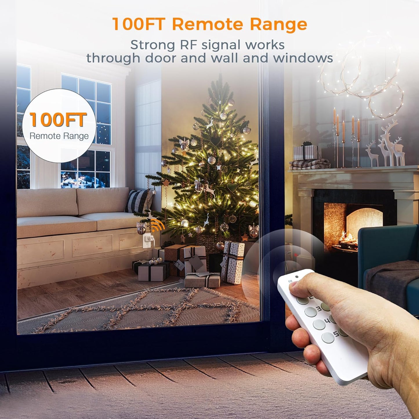 TESSAN Wireless Remote Control Outlet, 2 Remotes + 5 Outlets | ON/Off Light Switch, 100ft Range, For Indoor String Lights, Lamps, Home Appliances, Electrical Wall Plug