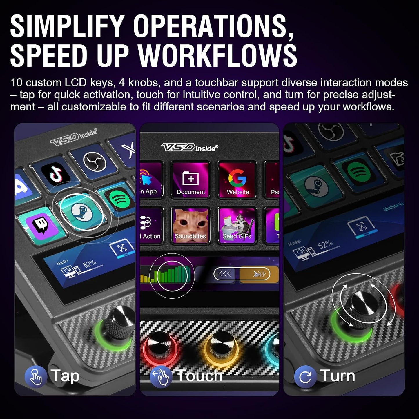 Macro Pad, Streaming Deck Stream Controller Soundboard Keypad, Programmable Keys USB Shortcut Keyboard for Gamer Streamer, Audio Mixer for OBS, YouTube, Office Desk Setup, PC, Mac
