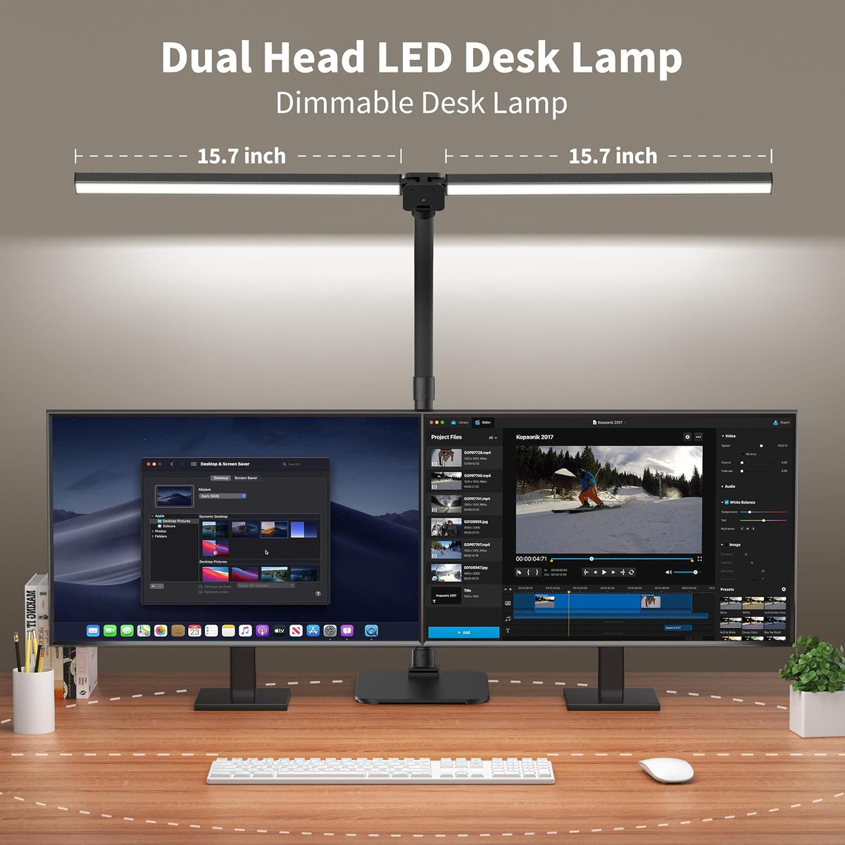 LED Desk Lamp Architect Task Light Dual Head Modern Flexible Gooseneck Tall