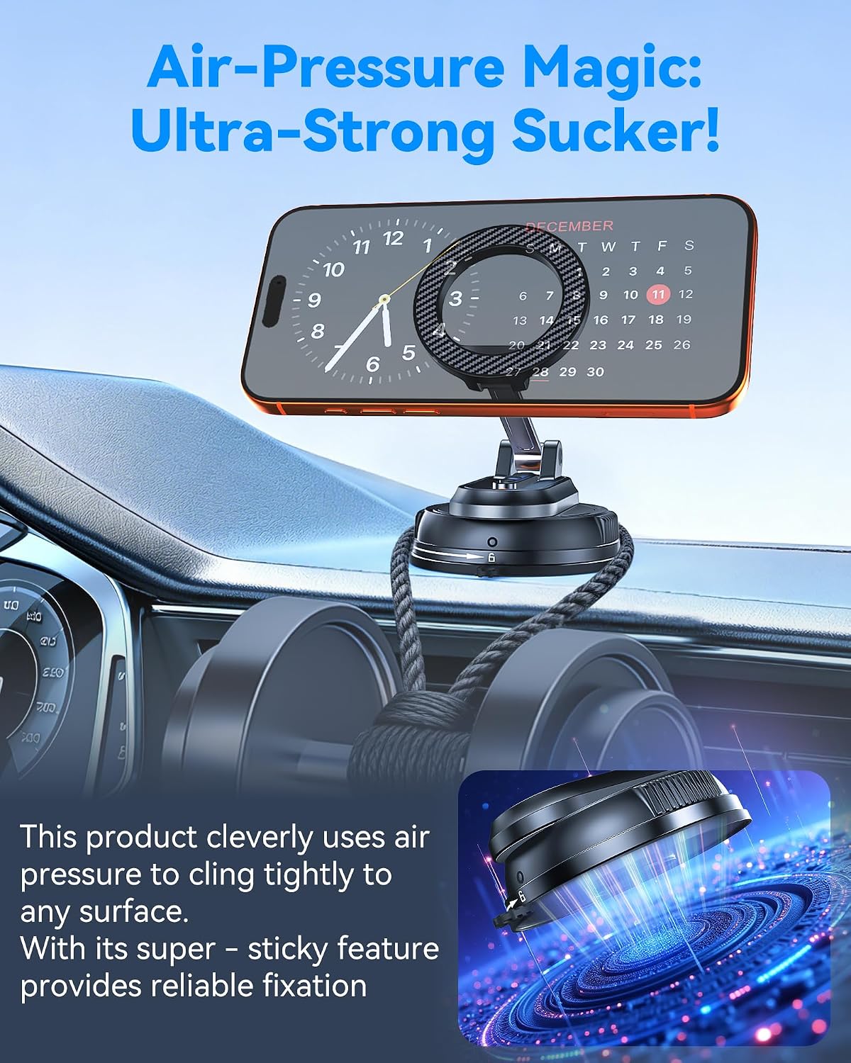 2-IN-1 Detachable MagSafe Car Mount, Vacuum Magnetic Phone Holder for Car | [2800gf Strong Magnet & 89+LBS Suction Base] Phone Holders for Your Car, 360° Adjustable Car Phone Holder for iPhone 17-12