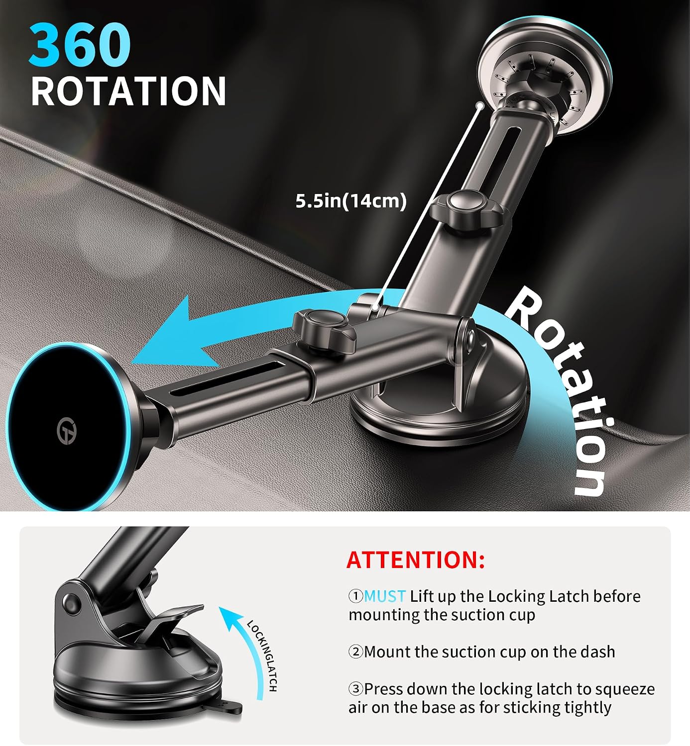 for MagSafe Car Mount Charger Dash/Windshield/Vent Wireless Car Charger with [LED Light], Strong Magnetic Phone Holder for Car for iPhone 17 16 15 14 13 12 Series, Fit MagSafe Accessories