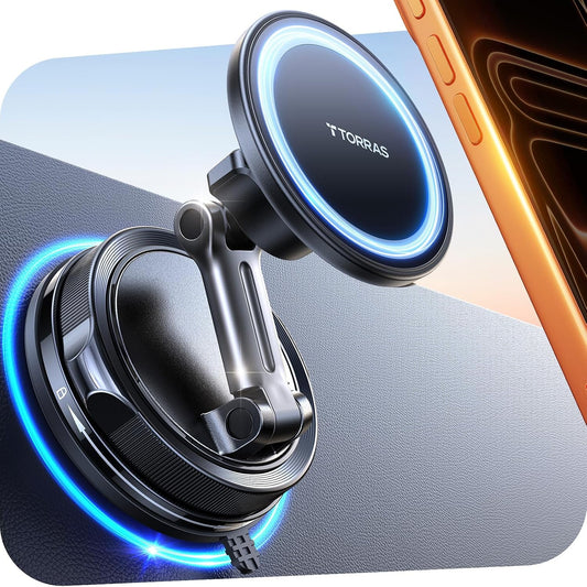 TORRAS 2026 Vacuum for Magsafe Car Mount【98+LBS Strongest Suction & Ultra Magnet】 Magnetic Phone Holders for Your Car, 360° Adjustable Car Phone Holder Mount for iPhone 17 Pro Max 16 15 14 13 12