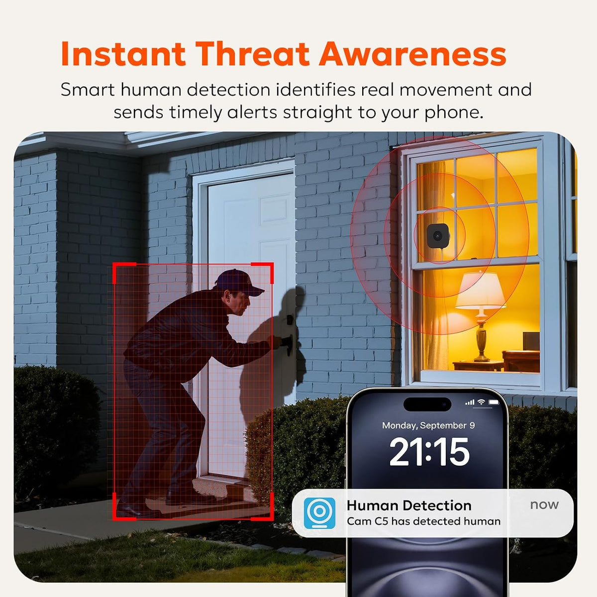 owltron Window Camera 3MP, 5G & 2.4GHz WiFi Indoor Cameras for Home Security with Al Color Night Vision, Human/Motion Detection, Anti-Glare, 24/7 Recording, Real-Time Alerts, Easy & Quick Install