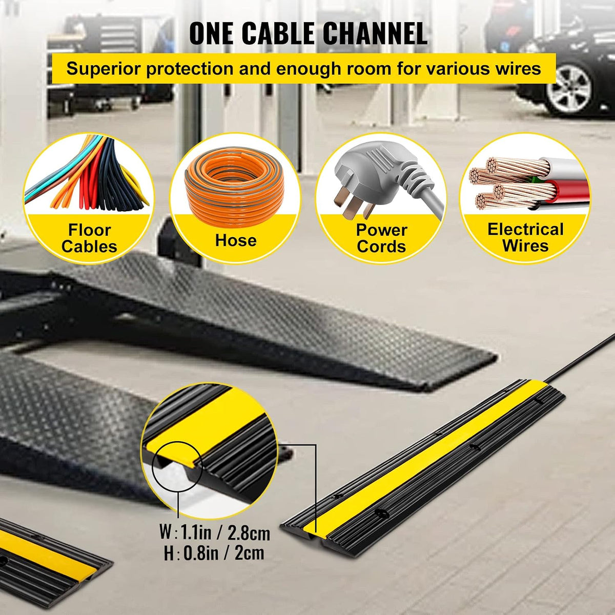 Happybuy 4 Pack of 1-Channel Rubber Cable Protector Ramps Heavy Duty 18000Lbs Load Capacity Cable Wire Cord Cover Ramp Speed Bump Driveway Hose Cable Ramp Protective Cover | Heavy Duty, 18000Lbs Load Capacity, Speed Bump Driveway, Hose Cable Ramp
