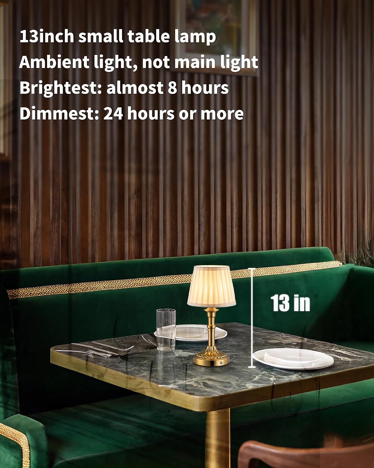 KDG Gold Cordless Portables Table Lamp, Beige Fabric Shade Small Desk Lamp | 4000mAh Battery Powered, LED Lighting, 2700K Stepless Dimmable, Light for Living Room, Dining Room, Bedroom, Home Decor