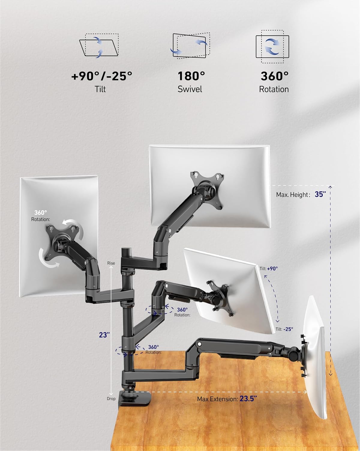 Heavy Duty Quad Monitor Mount, 4 Monitor Arm for 13-40 Inch Screens, Black