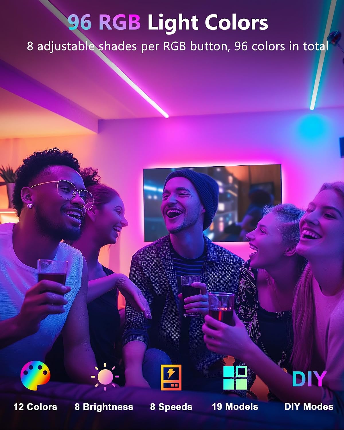 HitLights LED Strip Lights Kit, RGB Color Changing Tape Light Pre-Cut 4FT | UL Listed with RF Remote 12V Power Supply Connectors, Dimmable 12 Colors 19 Dynamic Modes for Cabinet Shelf Display Backlight
