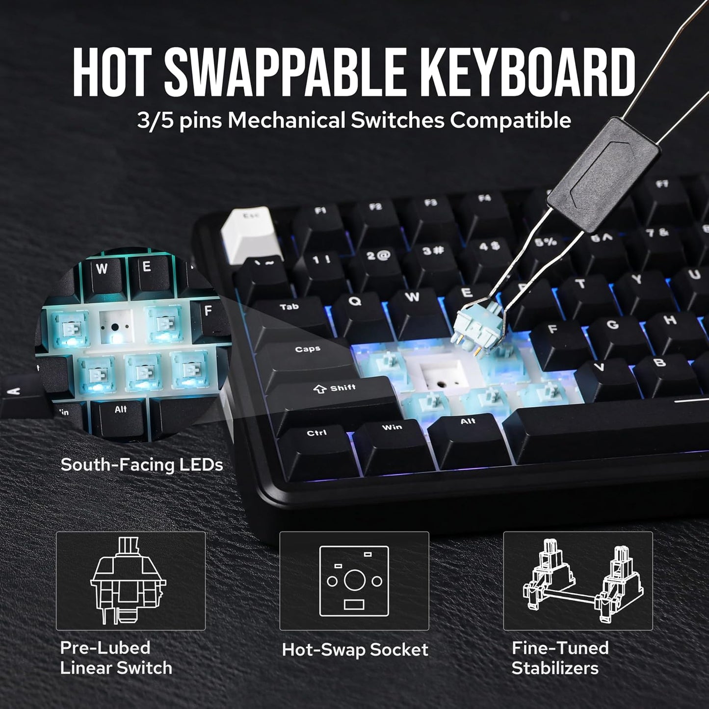 EPOMAKER TH85 QMK/VIA Wireless Gaming Keyboard, BT5.0/2.4GHz/USB-C | Hot-Swap Pre-lubed Custom Creamy Jade Linear Switches, Gasket Creamy Keyboard for PC/Mac/Office/Gaming (Black)