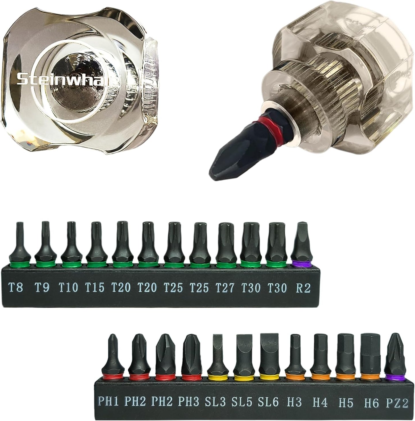 25in1 Short Stubby Mini Screwdriver for Tight Space, Security Torx, Phillips, Flathead and Hex S2 Steel Bits, Cellulose Acetate Fiber Made Handle, Compact EDC