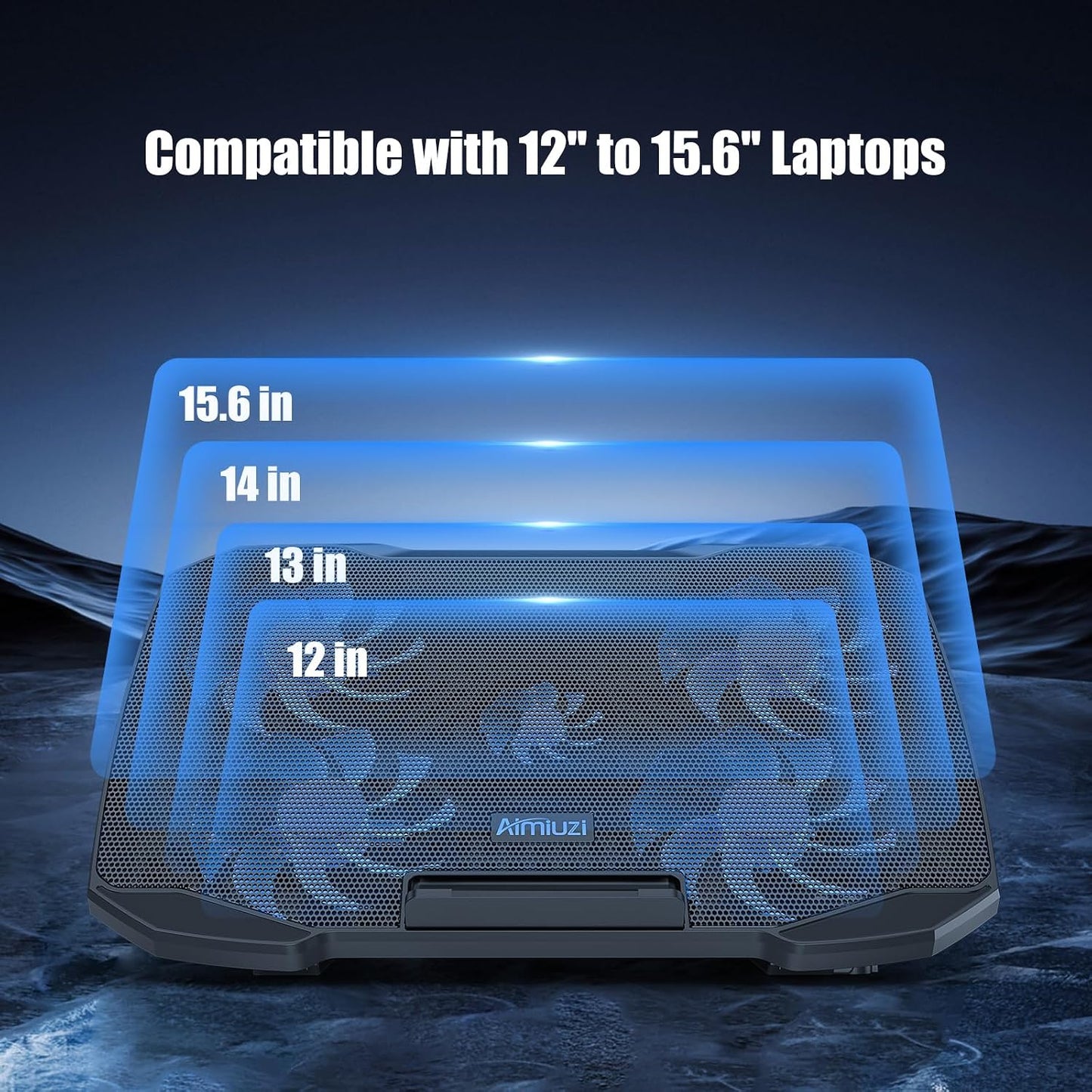 AIMIUZI Laptop Cooling Pad Laptop Cooler Stand, Laptop Fan Cooling Pad for 12-15.6 Inch Laptop Notebooks, 5 Quiet Fans, 5 Angle Adjustable Laptop Cooling Stand (Black)