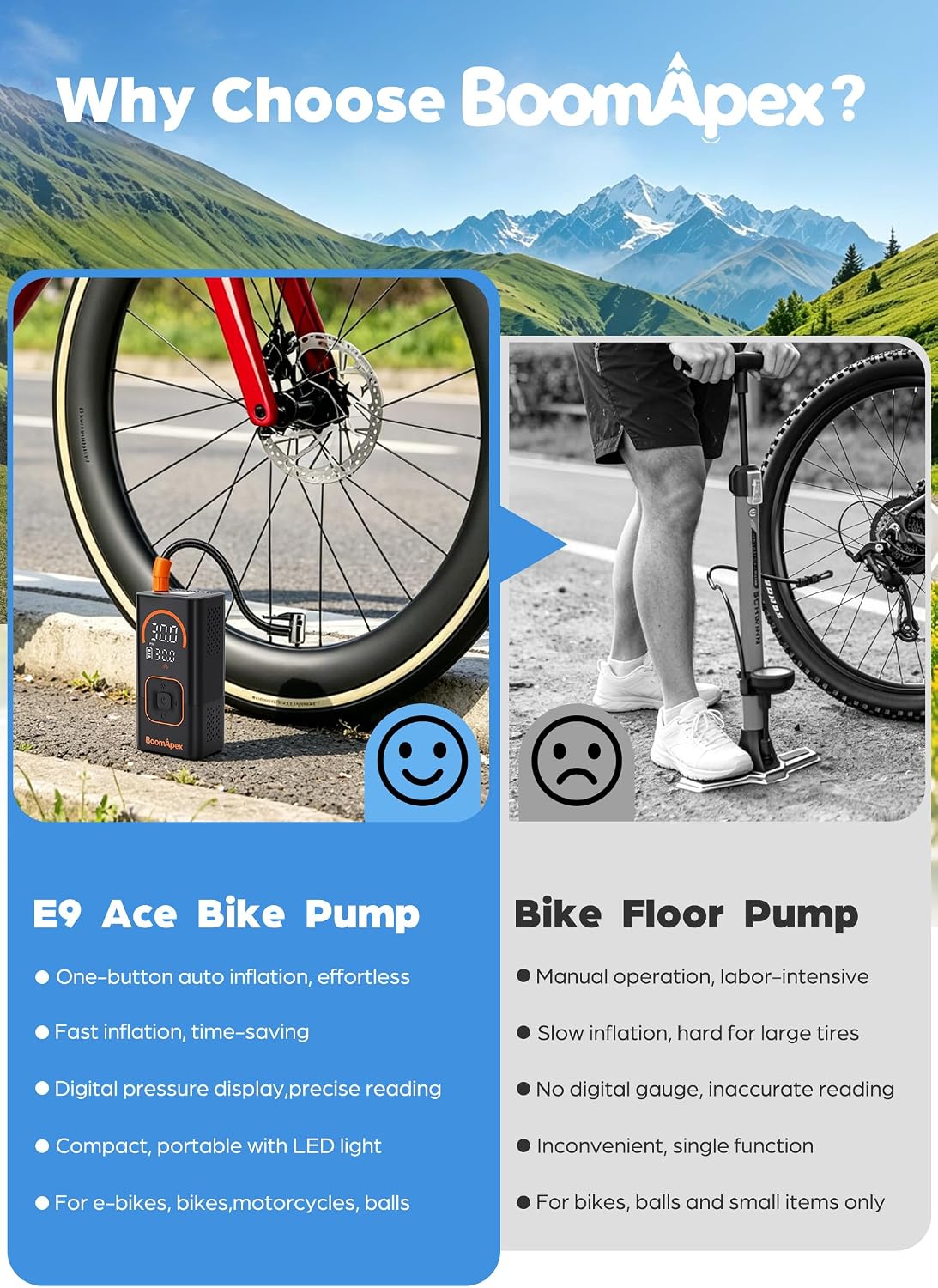 Tire Inflator Portable Air Compressor - Bike Pump with 2.88" Color Display, Real-Time Inflation Progress Bar, Air Pump with 0-150PSI Pressure Gauge, Memory Function & LED Light, Black Bike Accessories