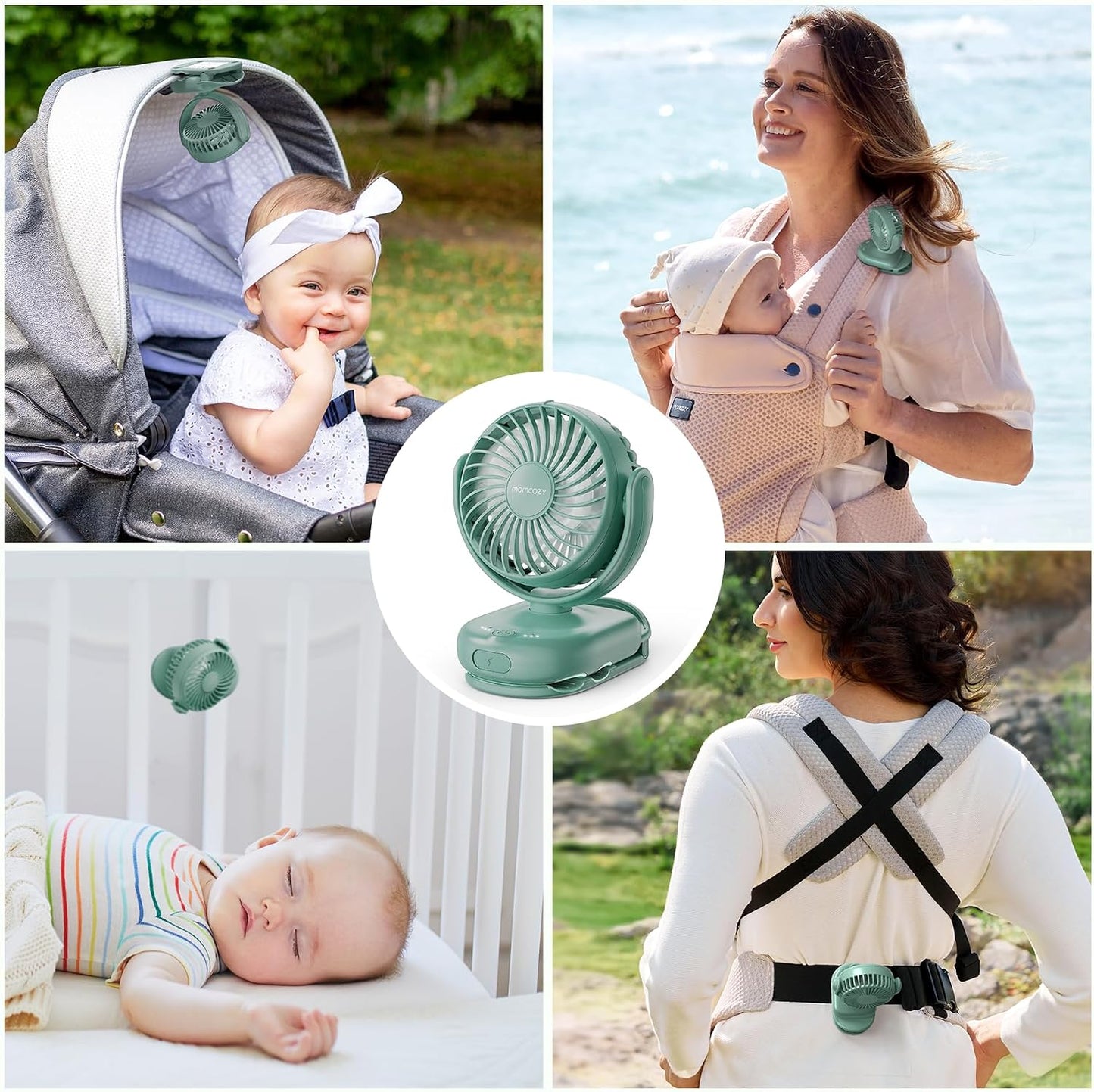 Momcozy Portable Stroller Fan with Clip, 4-Speed Mini Cooling Fan, 0.26 Lb | Ultra-Light Rechargeable Design, Gaps ≤ 4.5 mm, Rotating Handheld Cooling for Carriers, Backpacks and Tables