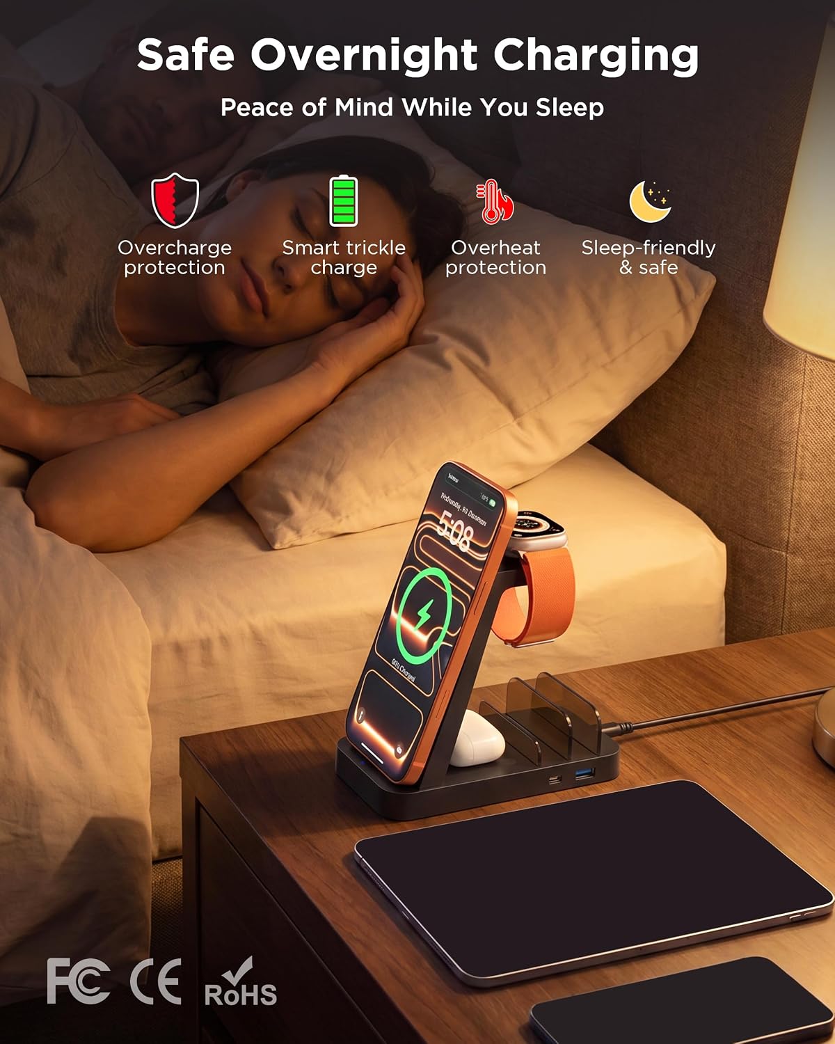 Wireless Charger for iPhone - 5 in 1 Charging Station for Multiple Devices Apple: Fast Wireless Charging Stand Dock for iPhone 17 16e 16 15 14 13 12 Pro Max Apple Watch Airpods
