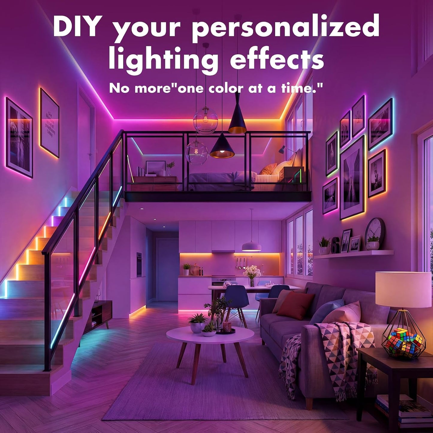 IC Smart RGB LED Strip Lights, 65.6FT LED Lights for Bedroom, App Control/Remote Control, Music Sync, DIY Design, Rainbow Chasing Effects, Strip Lights for Home, Party Decor