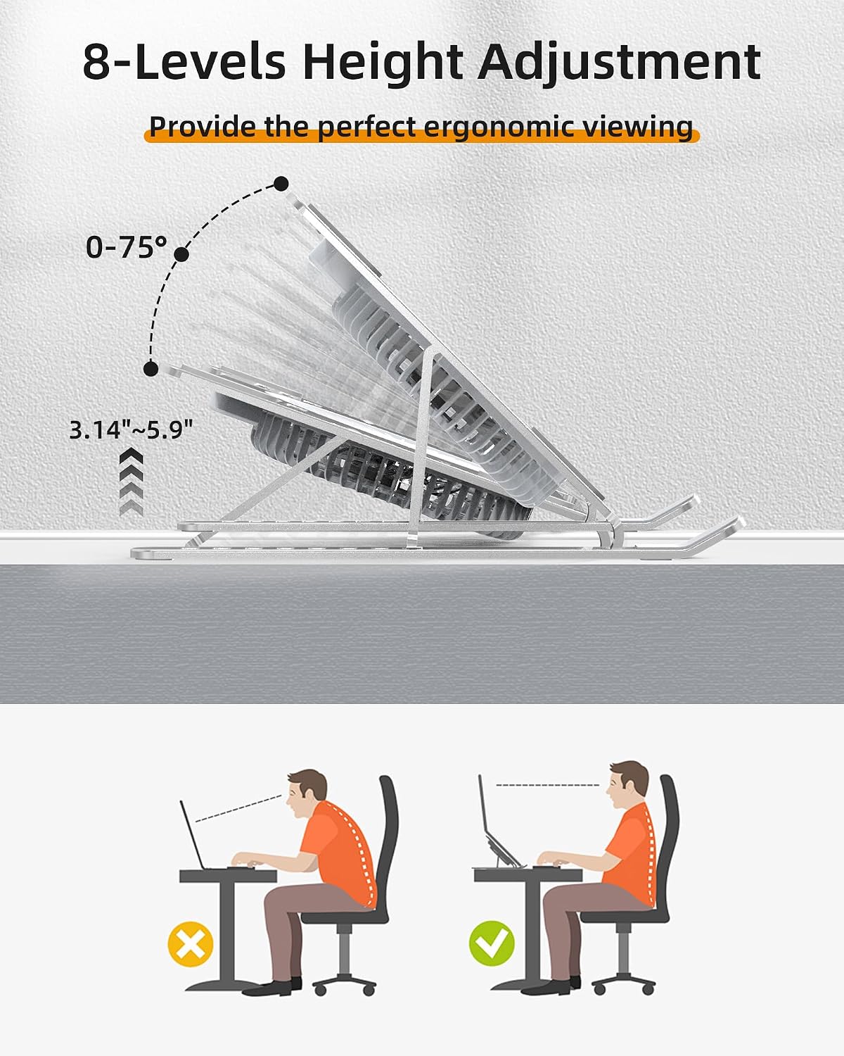 SHUWEI Portable Laptop Cooling Stand, Foldable & Adjustable Aluminum Stand with 3 Speed Powerful Quiet Fans, Ultra-Lightweight Ergonomic Cooling Pad for 17.3" Laptops (Silver, for 17.3" Laptop)