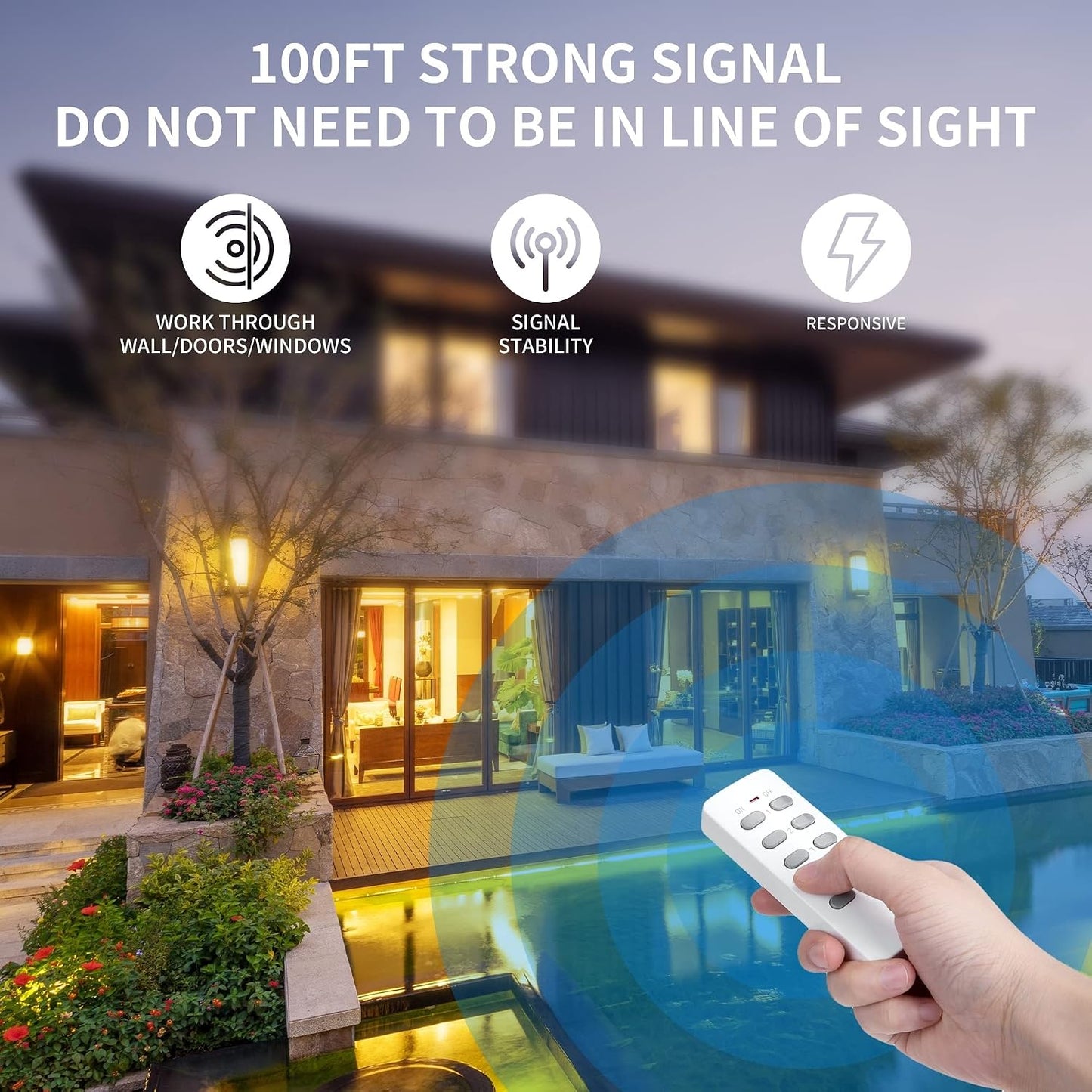 Syantek Remote Control Outlet Wireless Light Switch for Household Appliances, Expandable Remote Light Switch Kit, Up to 100 ft Range, White (5 Outlets + 2 Remotes)