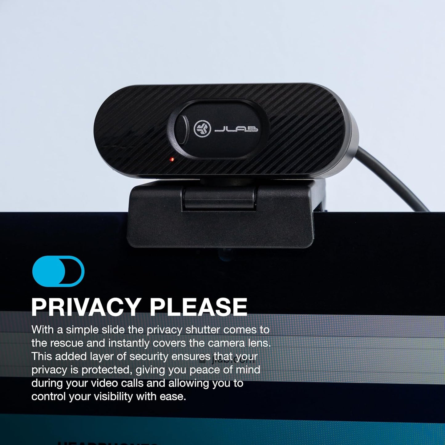 JLab Go Pop Cam, USB Webcam, 1080p, Built-in Privacy Shutter, Plug and Play, Black