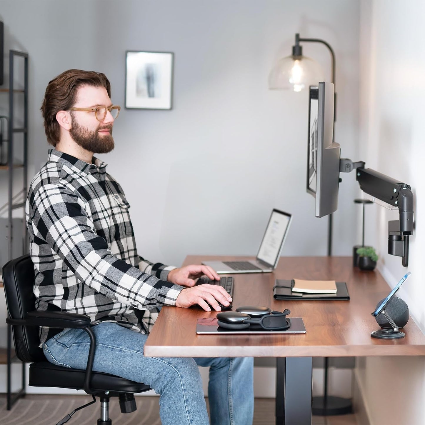VIVO Premium Aluminum Heavy Duty Monitor Arm for Ultrawide Screens up to 49 inches and 44 lbs, Single Wall Mount, Pneumatic Height, Max VESA 100x100, Black, MOUNT-V101G1