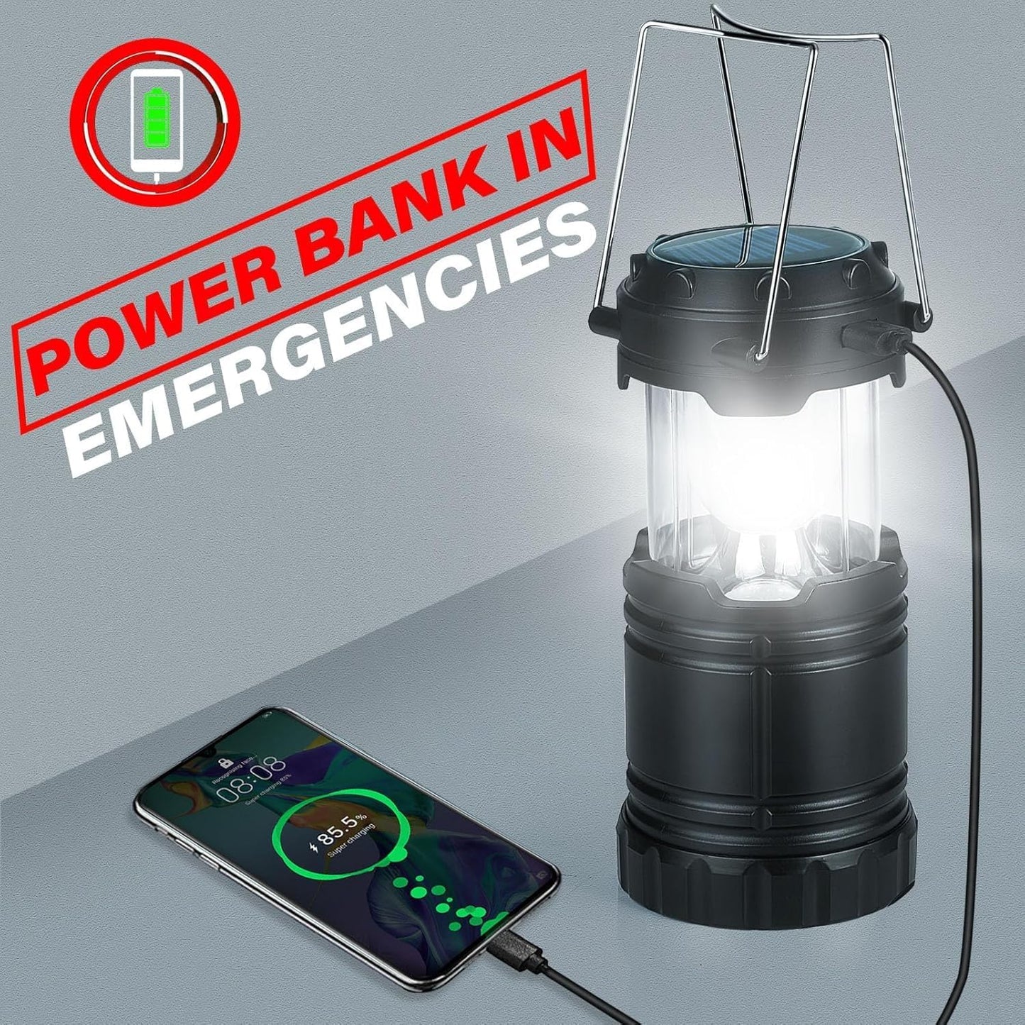4-Pack Solar Camping Lanterns,Rechargeable LED with USB/Solar/AA Battery,Magnetic Base,Hanging Hook,Collapsible, Waterproof for Emergency, Hiking,Hurricane,Campsites,Lanterns for Power Outages