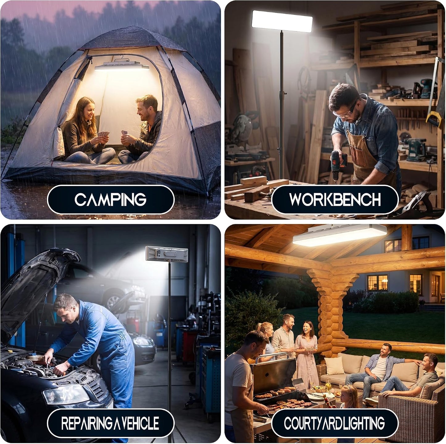 Portable Rechargeable LED Work Light with Tripod Stand, 10000mAh Battery Powered Dimmable Cordless Megnetic Camping Lamps for Sports/Car /Emergency/Garage/Fish