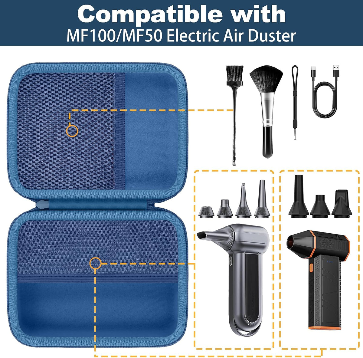 Hard Storage Case for WOLFBOX MF100/MF50/MF60/70 Electric Air Duster | Shockproof, Anti-crush, Mesh Pocket, Accessory storage, Not losing accessories, Protective Storage Box, Blue Case